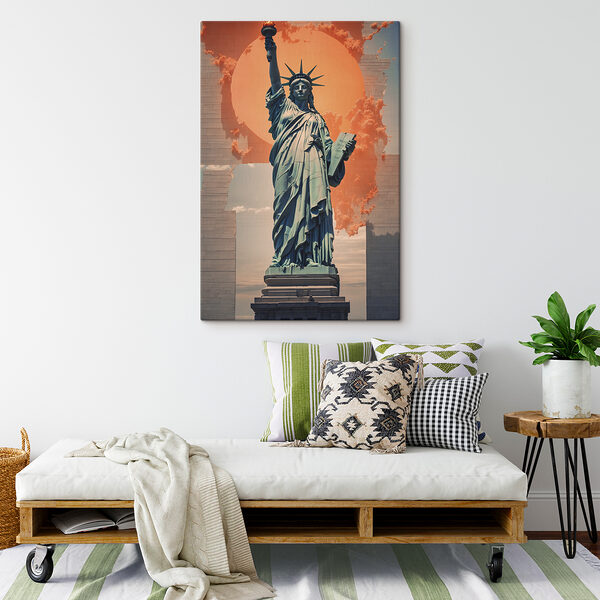 Statue of liberty with a sun behind it with Statue of Liberty in the background Statue of liberty with a sun behind it with Statue of Liberty in the background