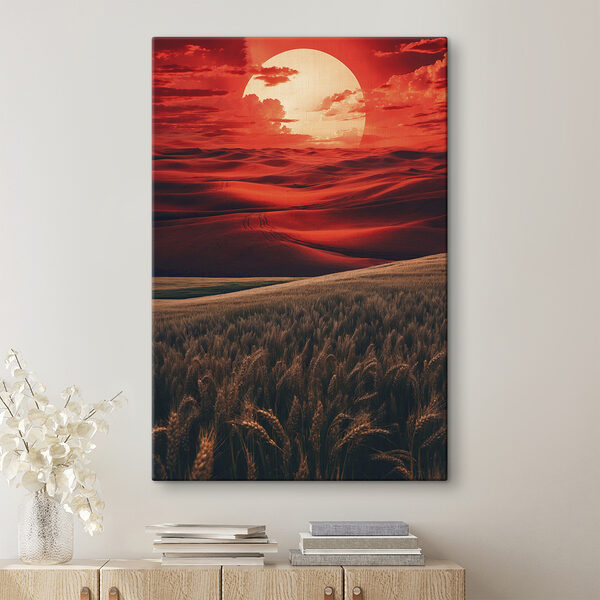Field of wheat in a red sky Field of wheat in a red sky