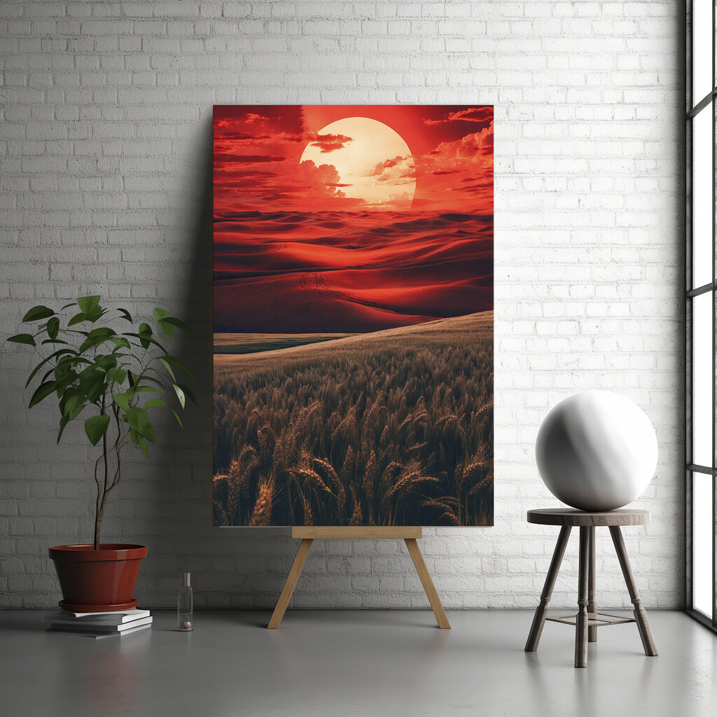 Field of wheat in a red sky Field of wheat in a red sky