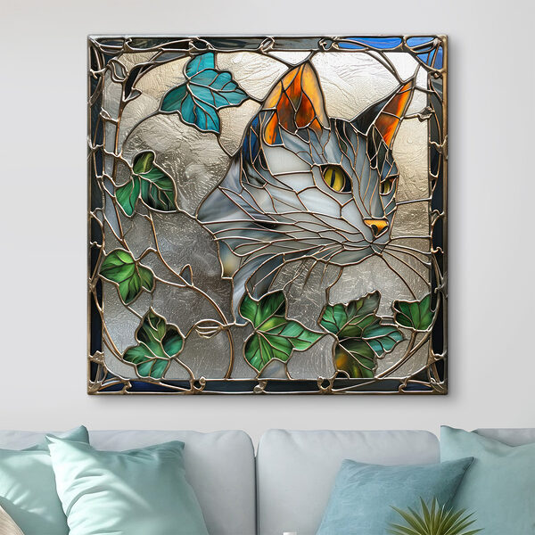 Stained glass window with a cat's face Stained glass window with a cat's face