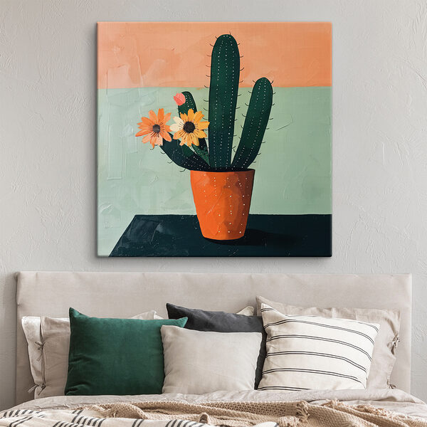 Quadri Quadri Dipinto raffigurante un cactus in fiore in un vaso (COD: s39452)
