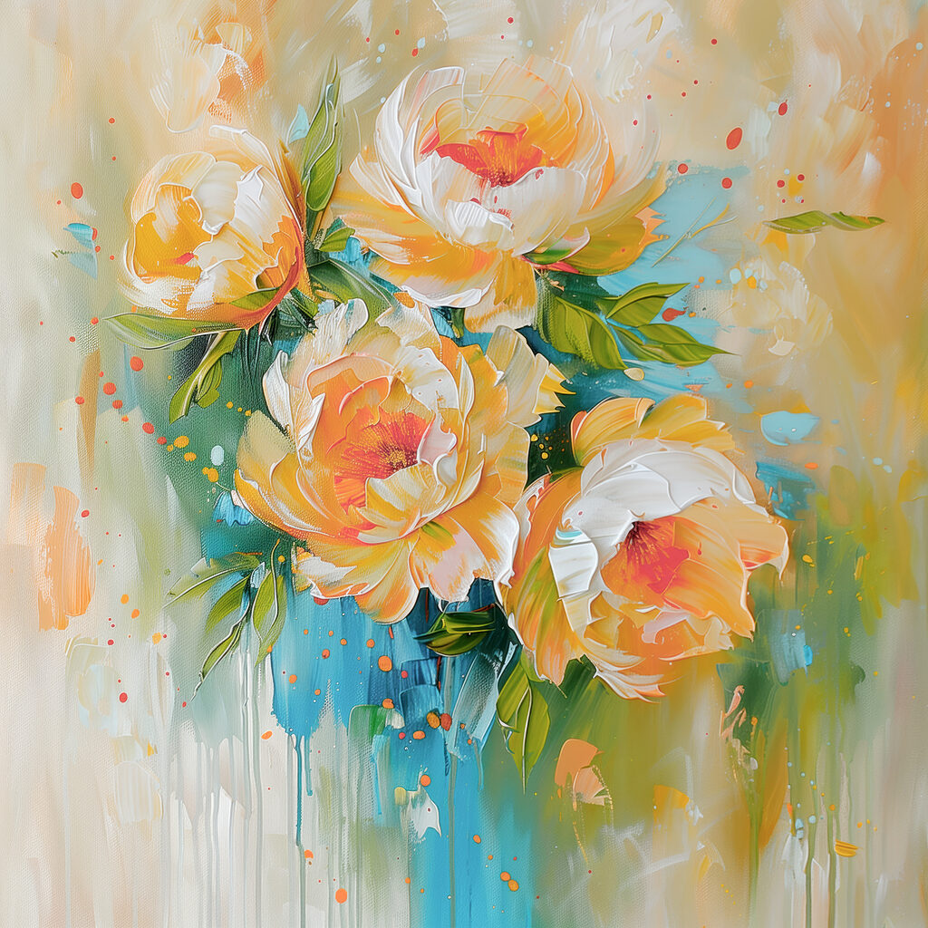 Painting of flowers on a white surface
