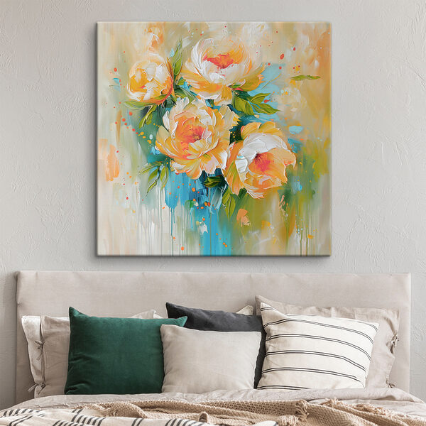 Painting of flowers on a white surface