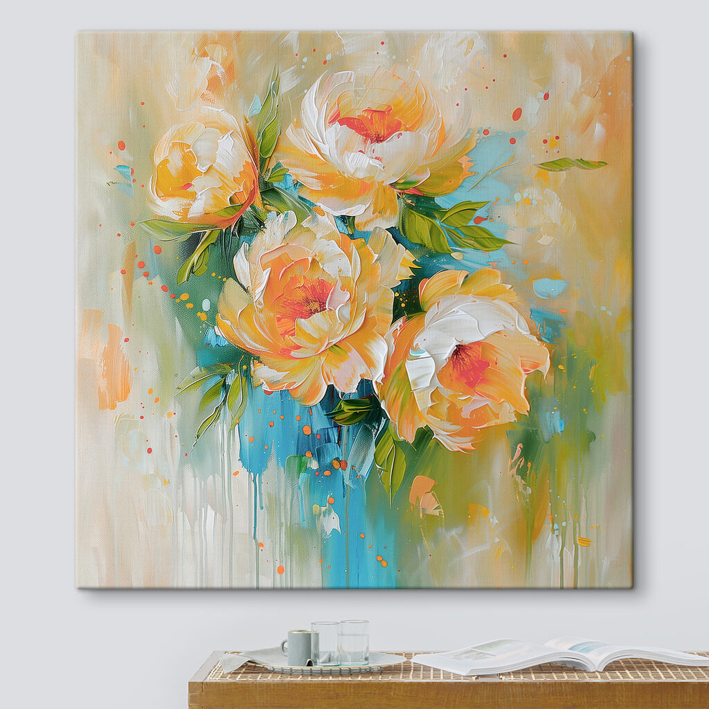 Painting of flowers on a white surface