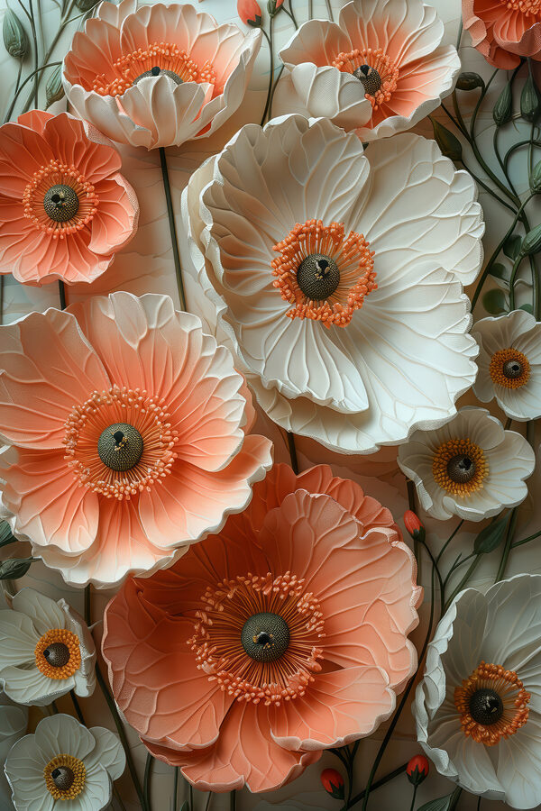 Group of white and orange flowers