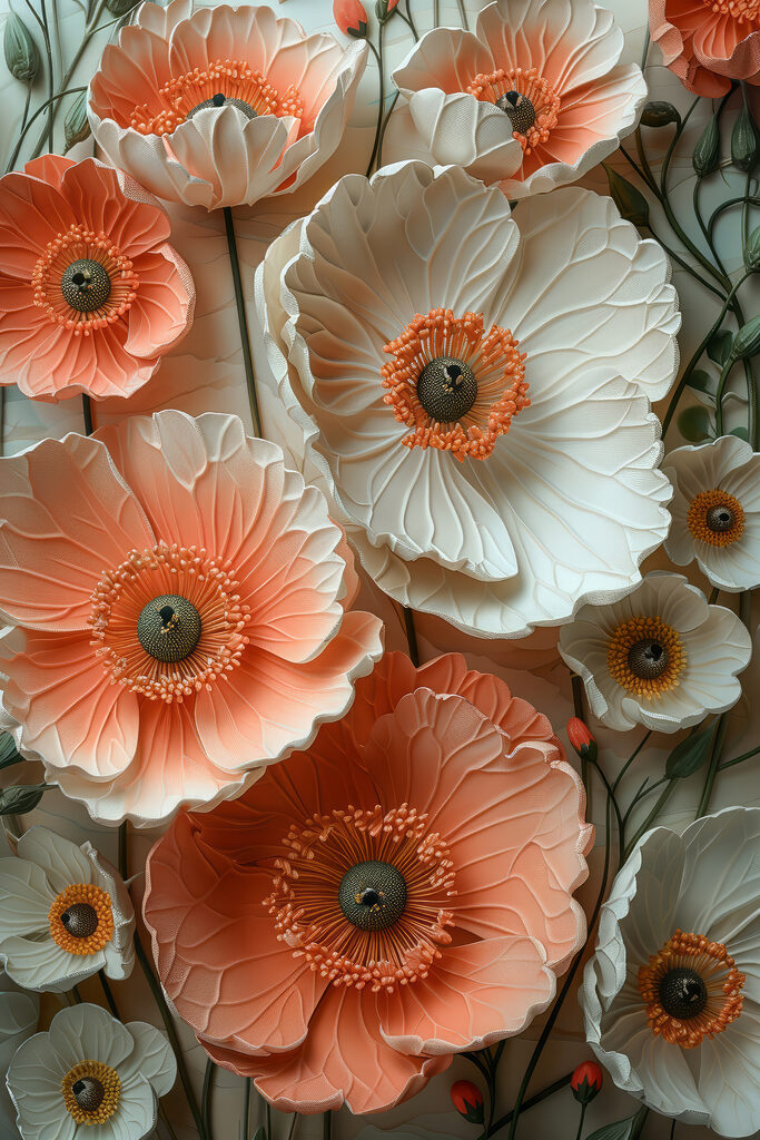 Group of white and orange flowers