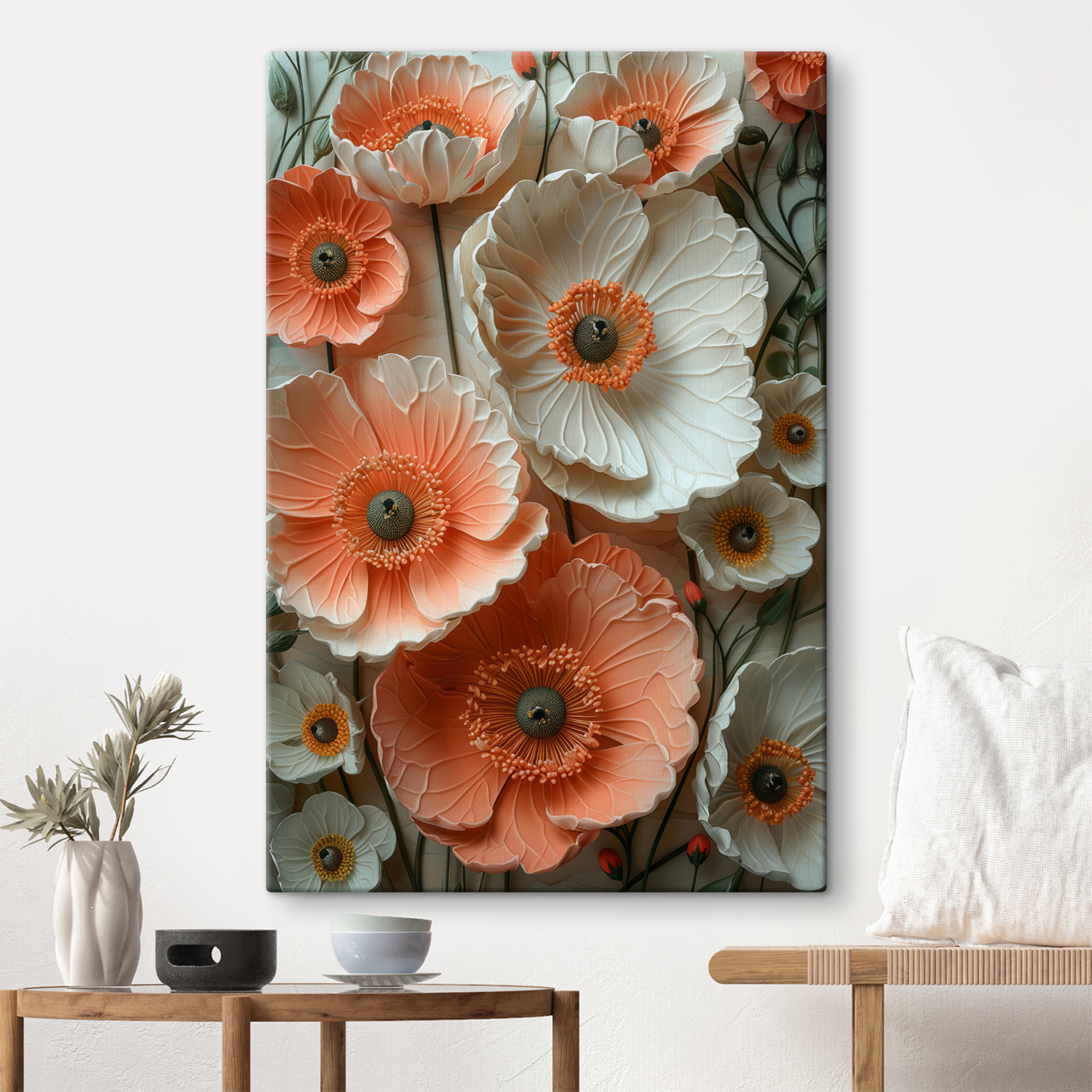 Group of white and orange flowers