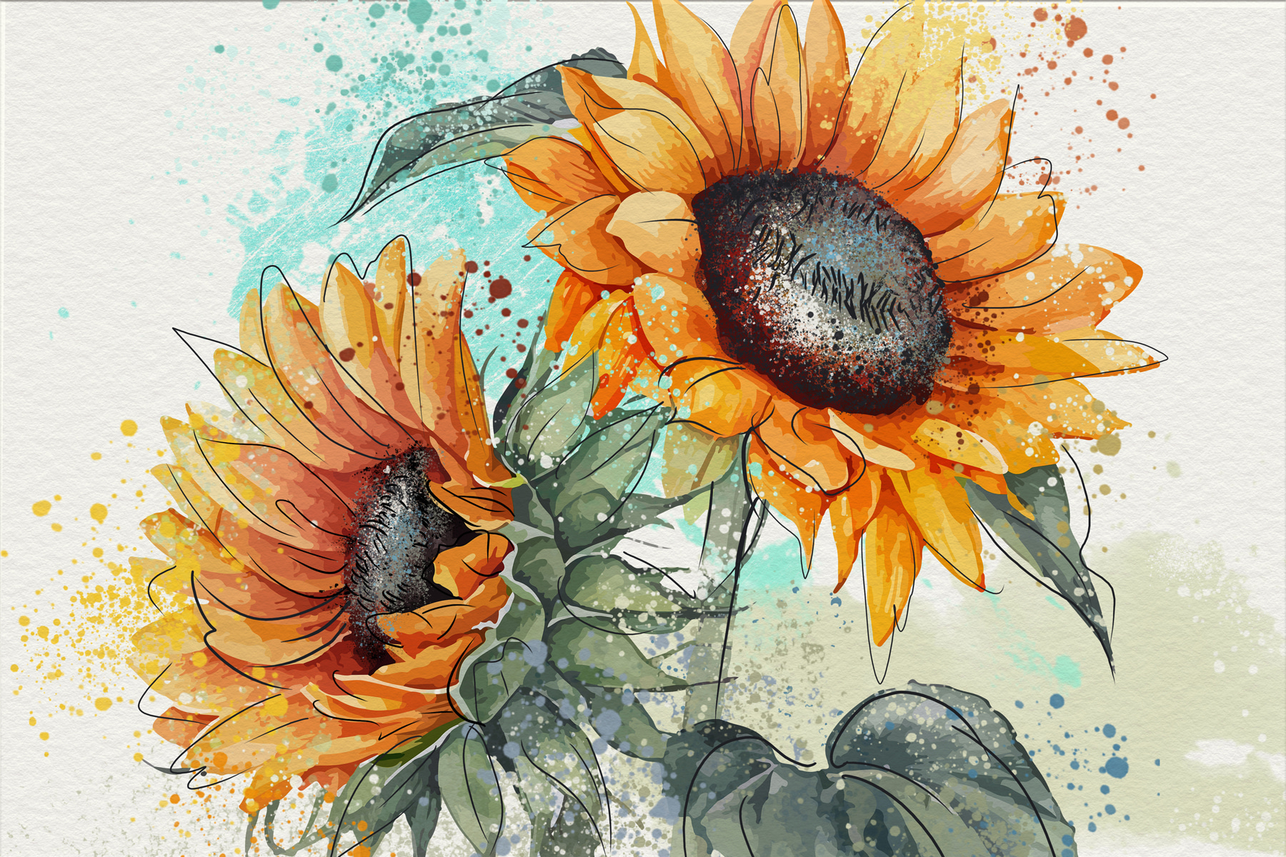 Painting of sunflowers on a white background Painting of sunflowers on a white background