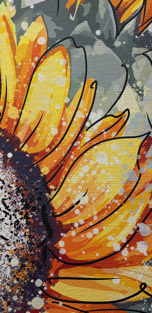 Painting of sunflowers with paint splatters