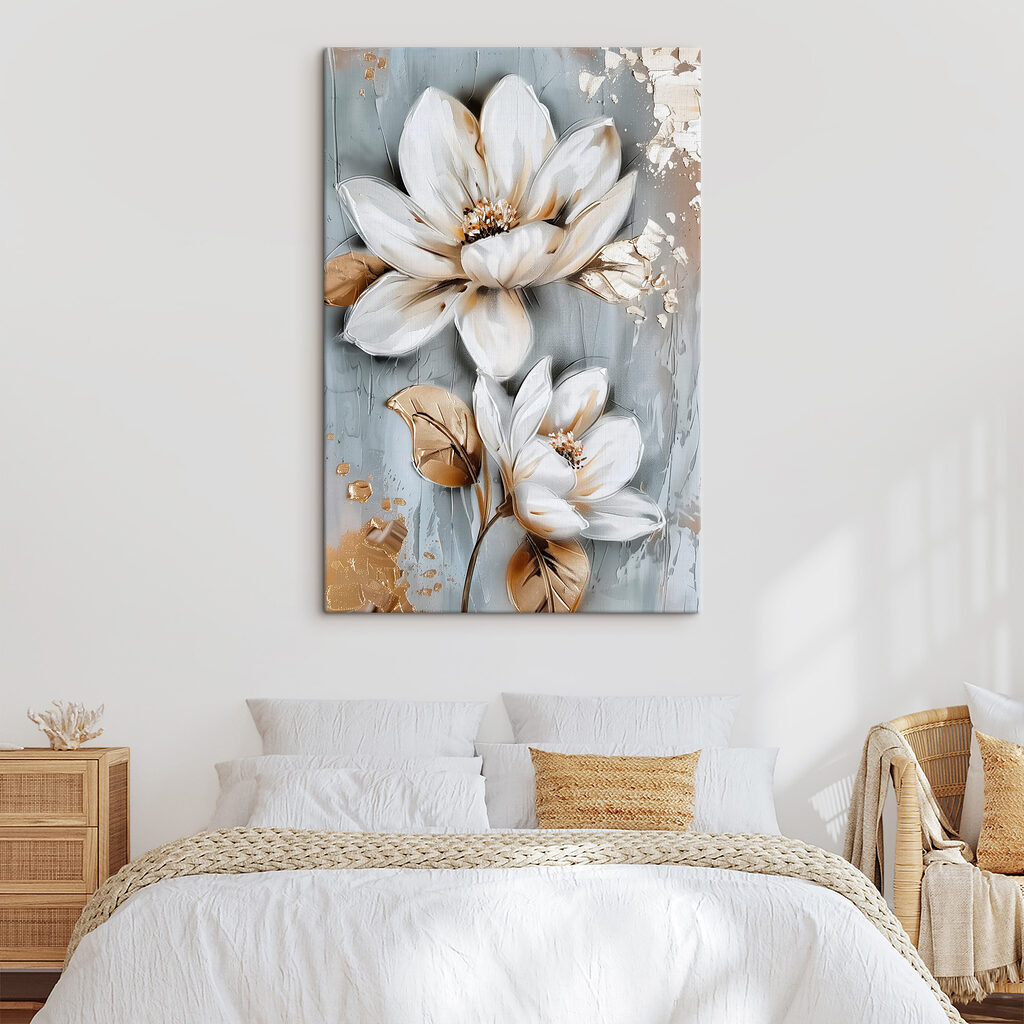 Painting of flowers on a grey surface