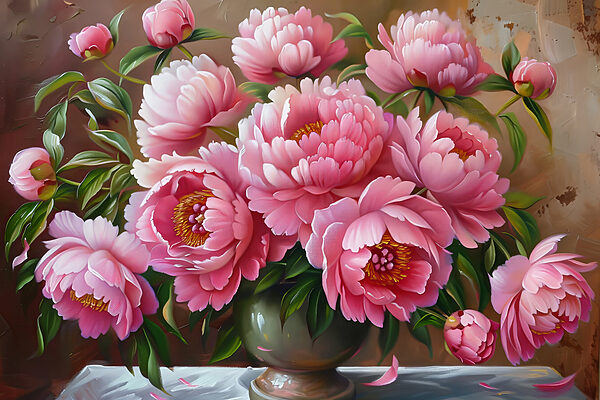 Painting of pink flowers in a vase