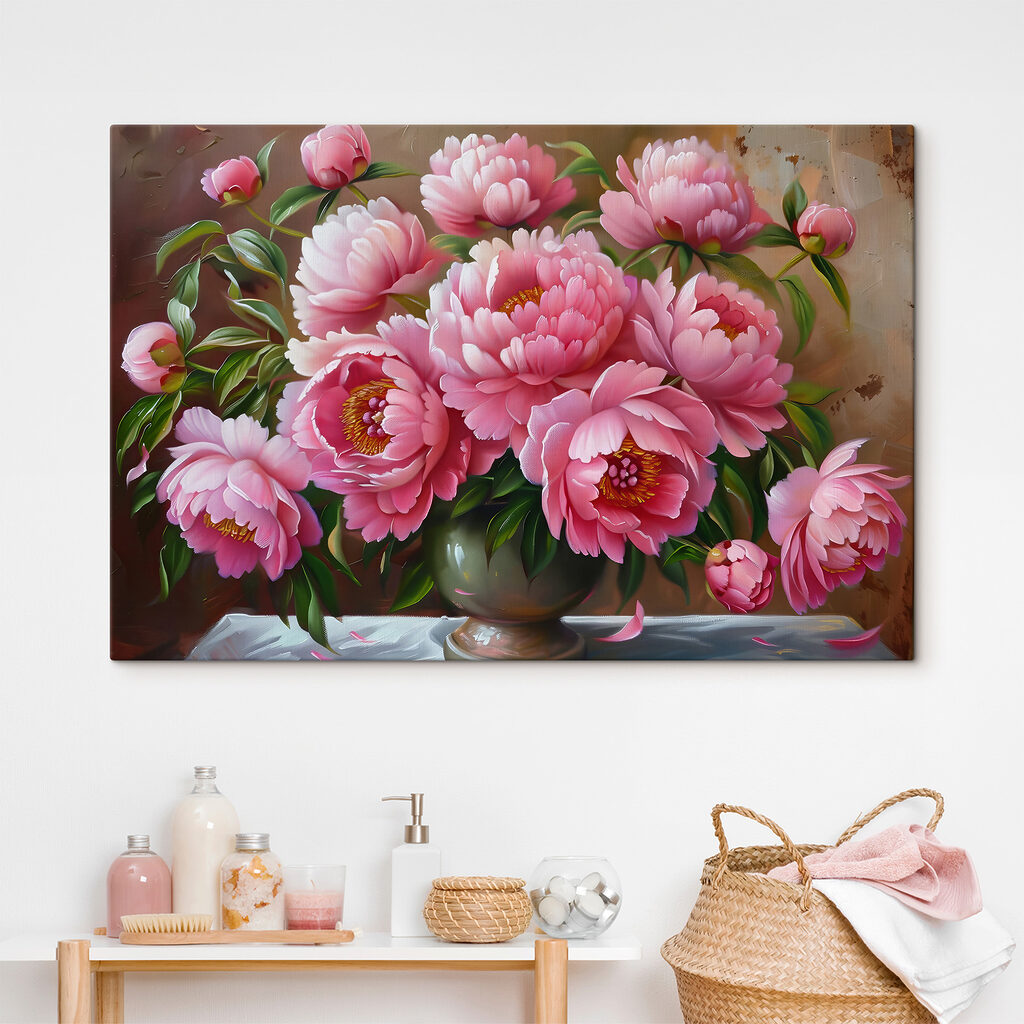 Painting of pink flowers in a vase