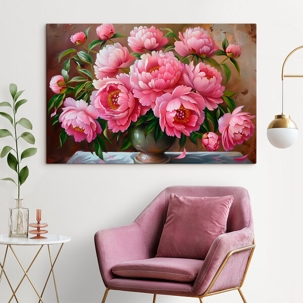 Painting of pink flowers in a vase