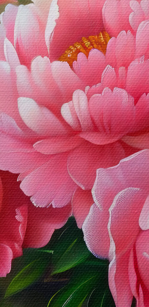 Painting of pink flowers in a vase
