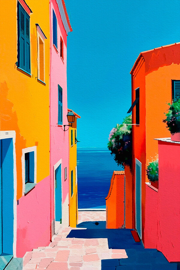 Colorful buildings and a body of water Colorful buildings and a body of water