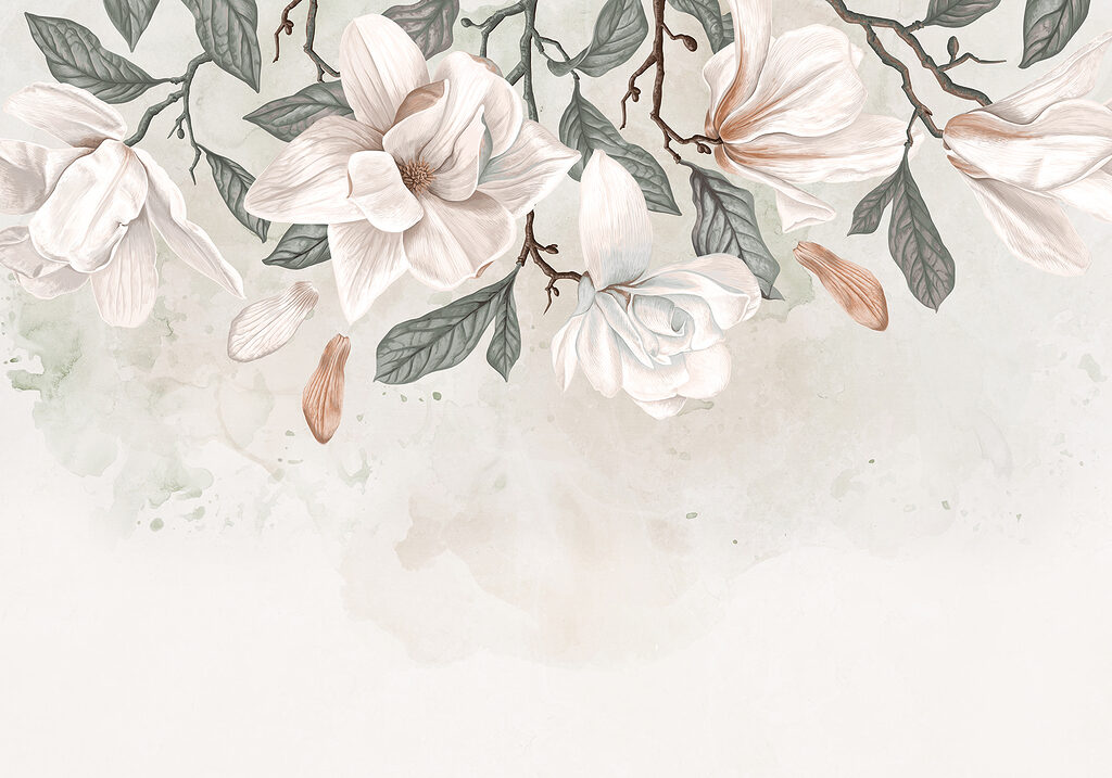 Fiori e foglie bianche su sfondo bianco Fiori e foglie bianche su sfondo bianco