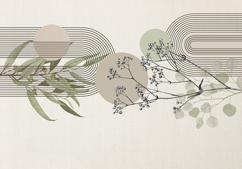 Disegno botanico con elementi astratti. Disegno botanico con elementi astratti.