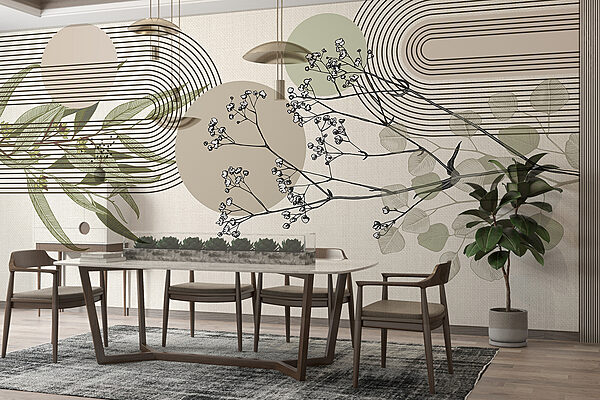 Disegno botanico con elementi astratti. Disegno botanico con elementi astratti.