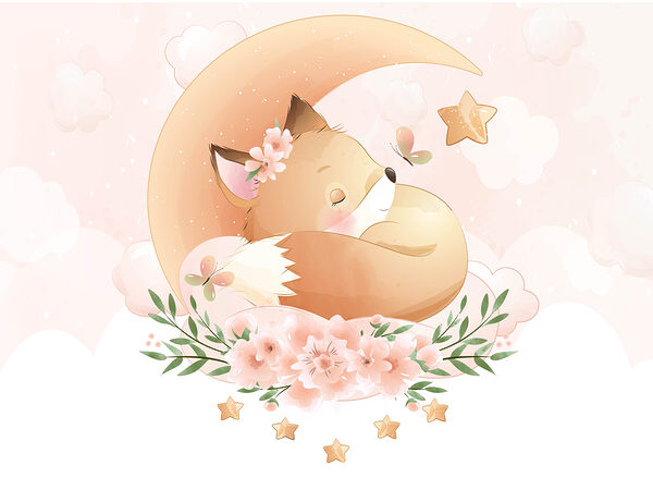 Vignetta di una volpe che dorme sulla luna Vignetta di una volpe che dorme sulla luna
