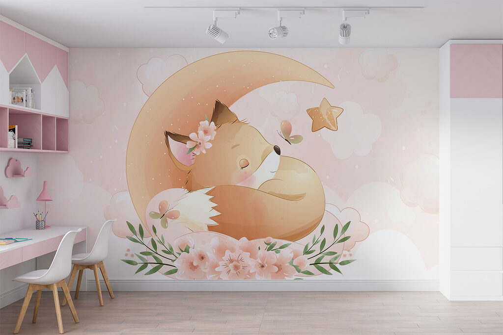 Cartoon of a fox sleeping on the moon