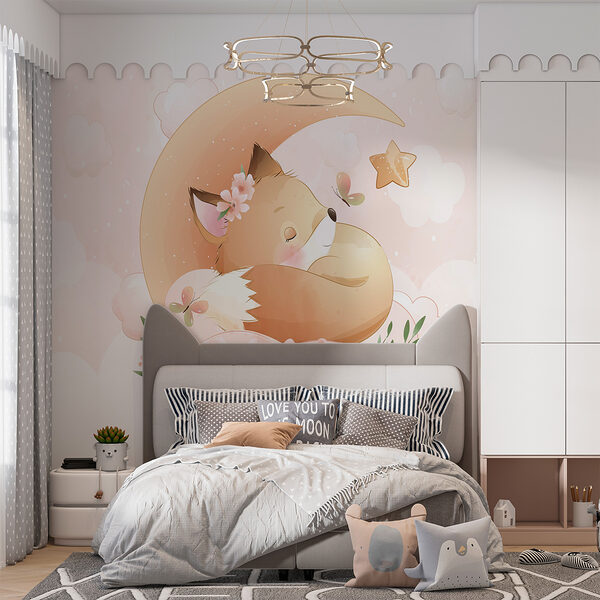 Vignetta di una volpe che dorme sulla luna Vignetta di una volpe che dorme sulla luna