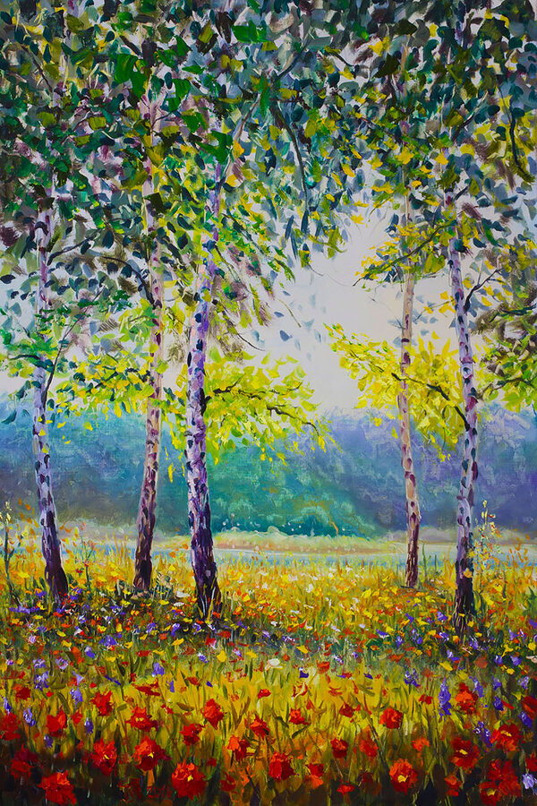 Painting of trees in a field