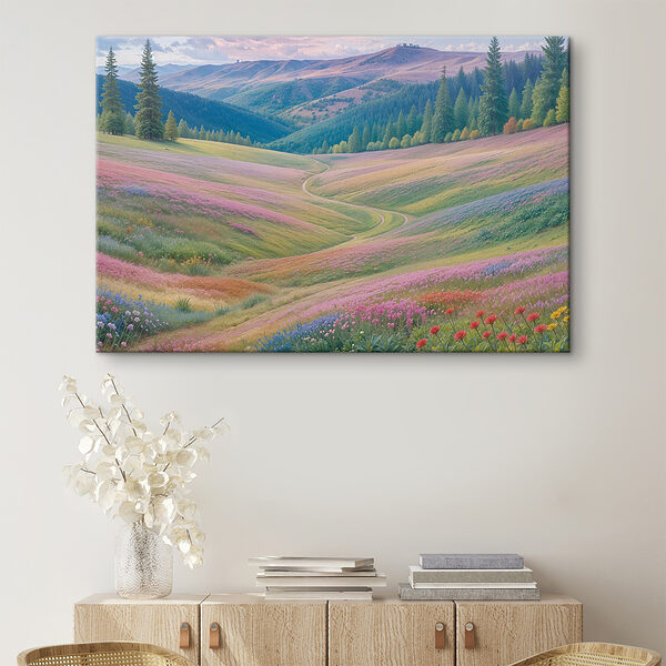 Landscape with hills and flowers