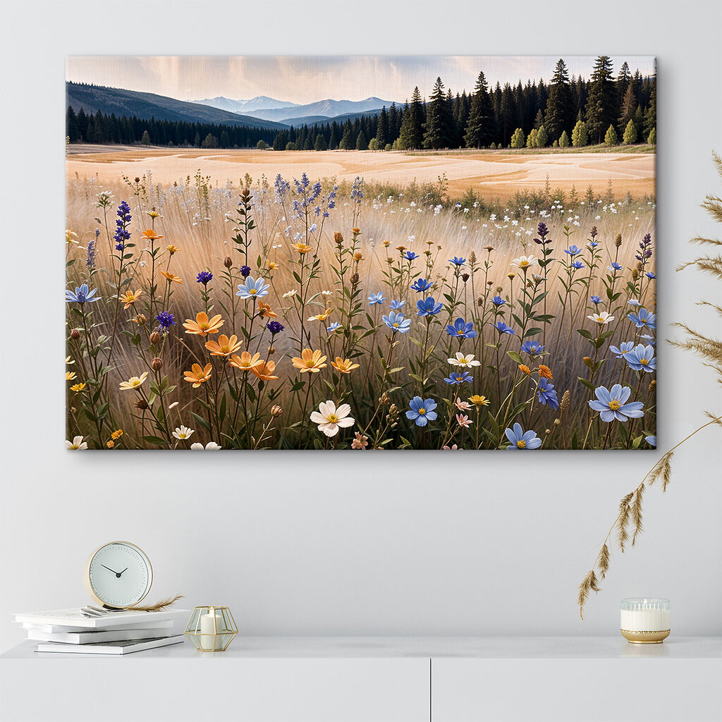 Field of flowers with trees in the background Field of flowers with trees in the background