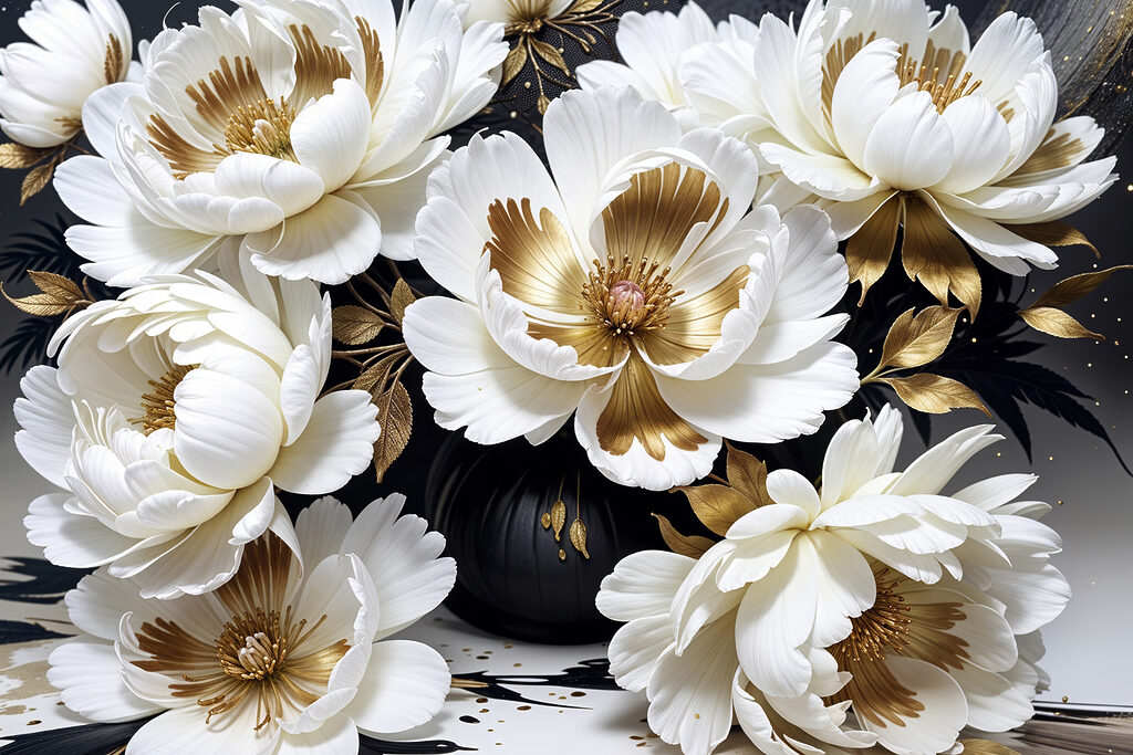 Elegant floral arrangement in black vase