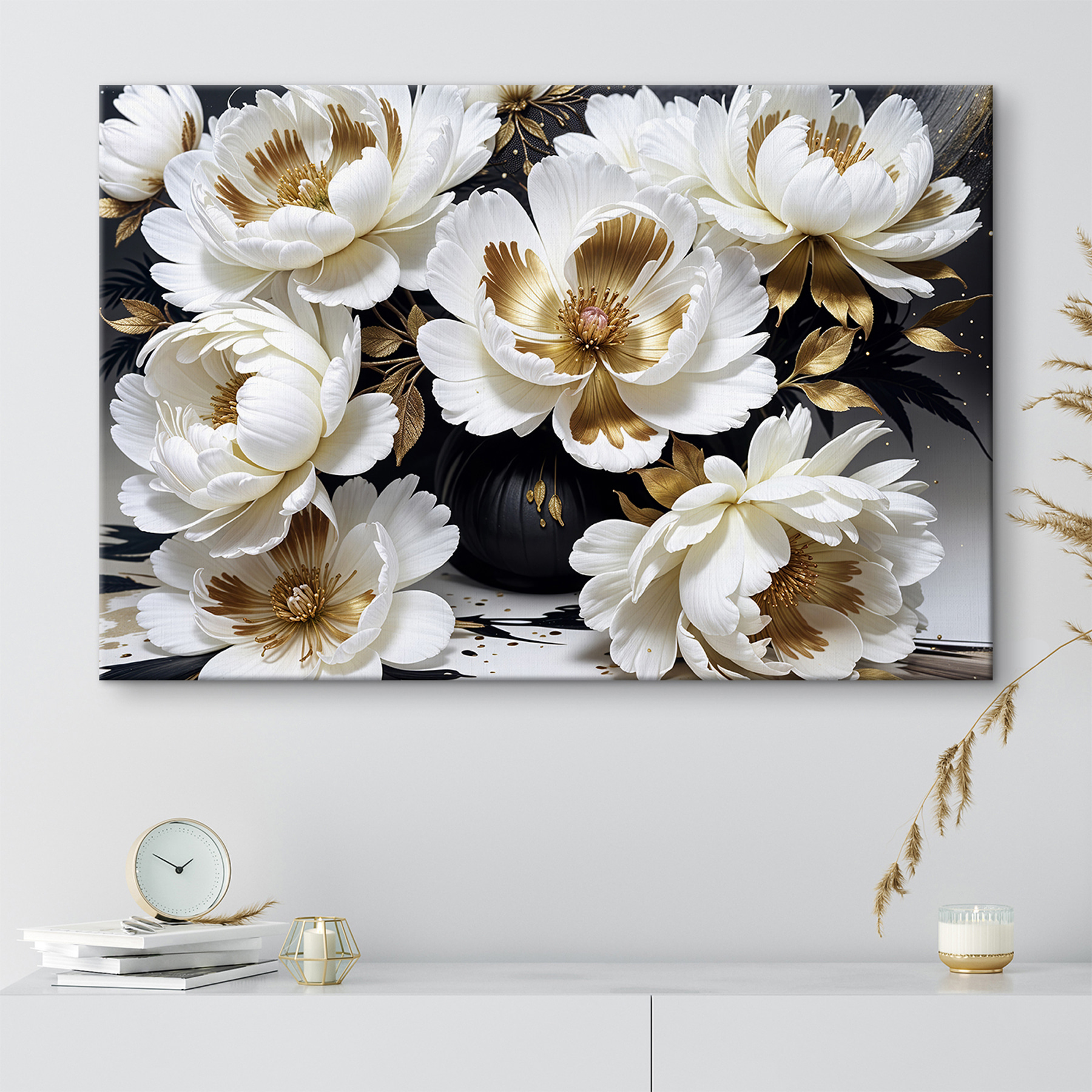Elegant floral arrangement in black vase