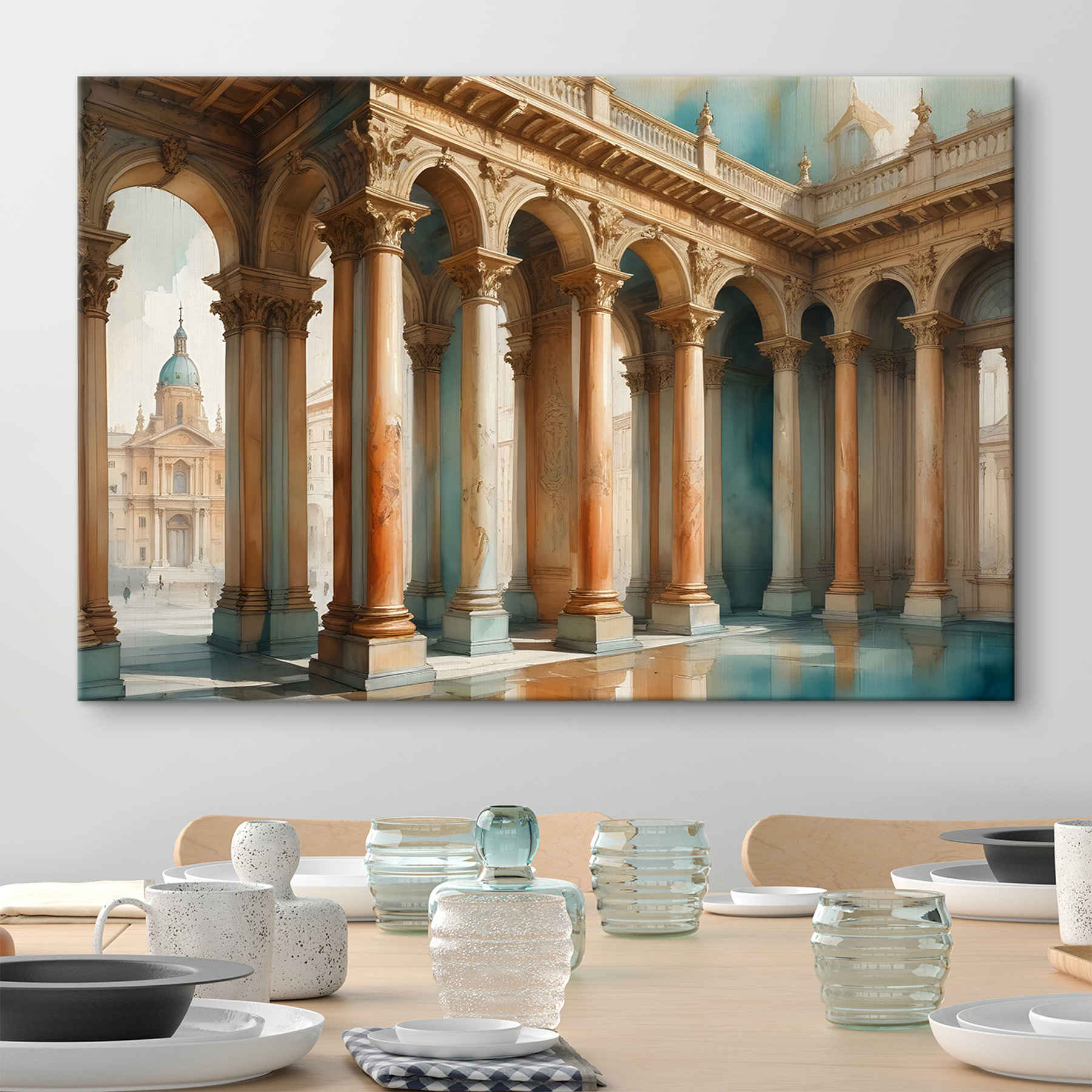Building with columns and a pool of water Building with columns and a pool of water