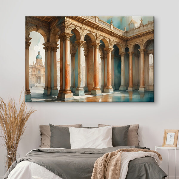 Building with columns and a pool of water Building with columns and a pool of water