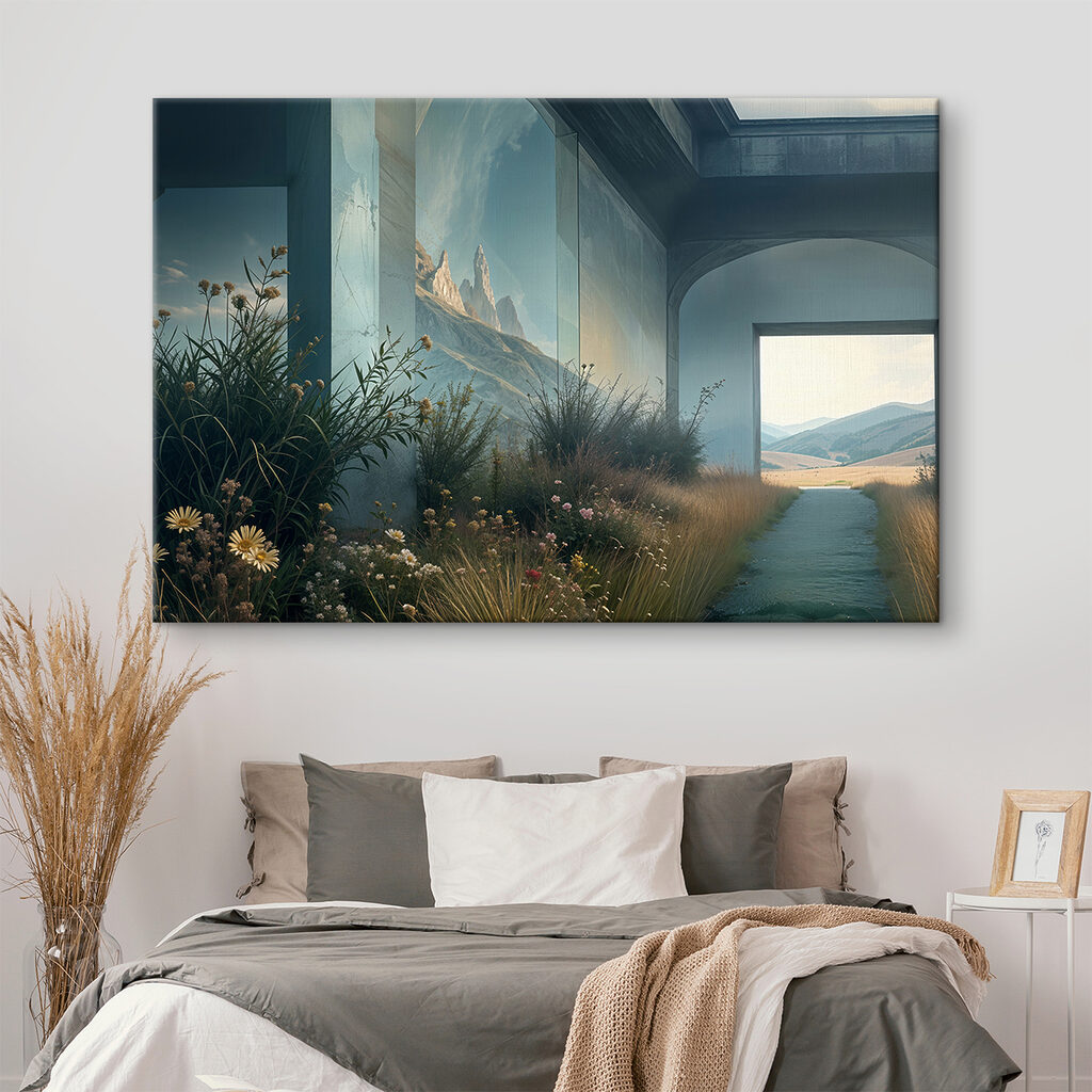 Building with a view of mountains and grass