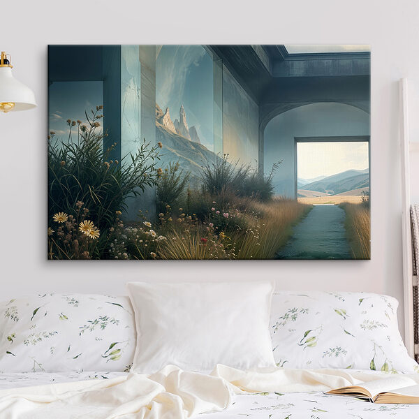 Building with a view of mountains and grass