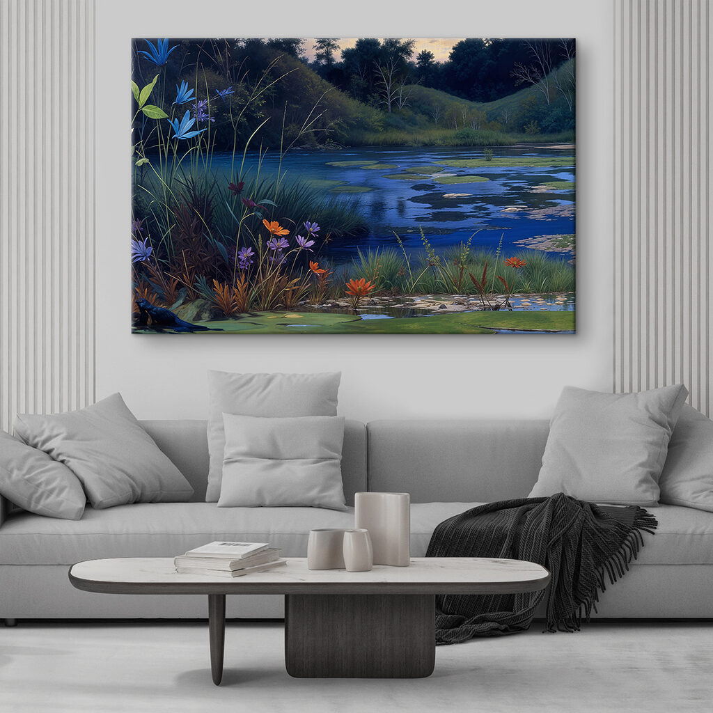 Pond with flowers and grass Pond with flowers and grass