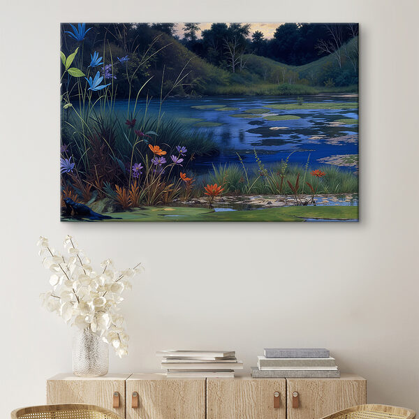 Pond with flowers and grass Pond with flowers and grass