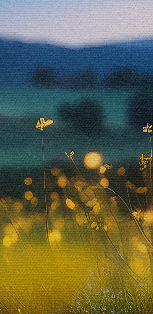 Field of fireflies at night