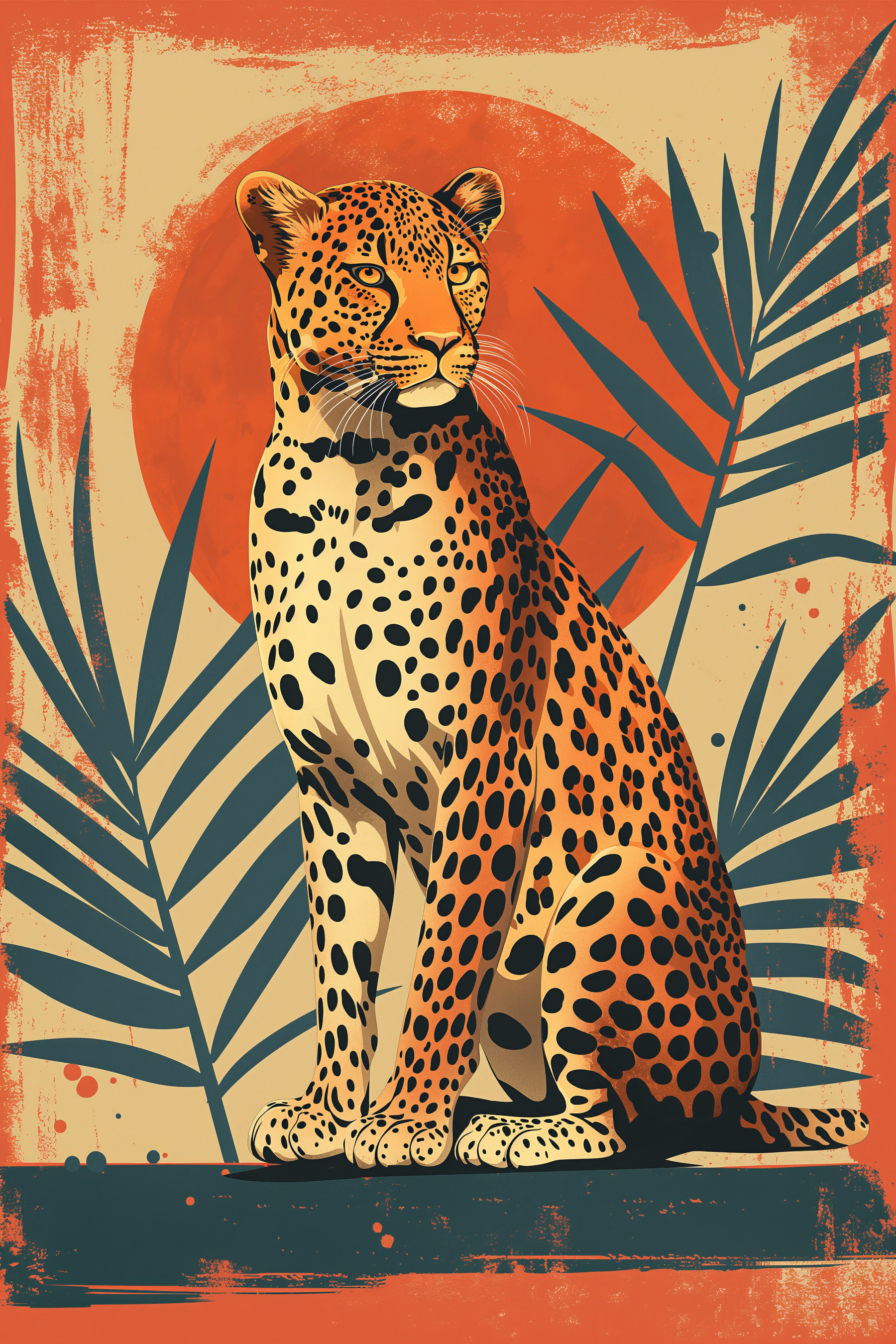 Cheetah sitting in front of a sun Cheetah sitting in front of a sun