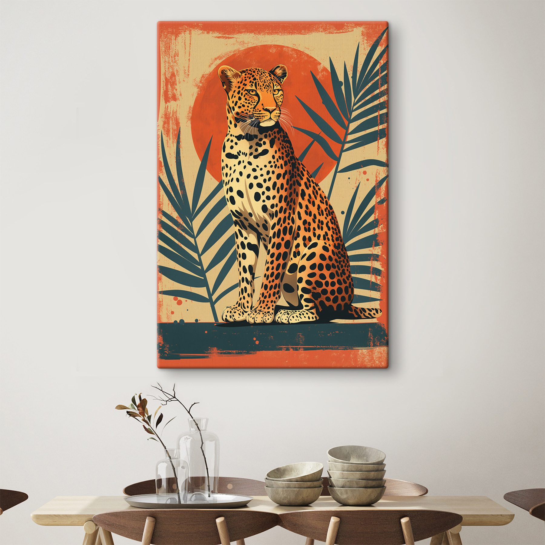 Cheetah sitting in front of a sun Cheetah sitting in front of a sun