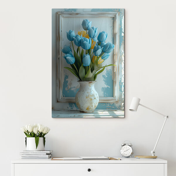 Quadri Vaso di tulipani blu e gialli (COD: s39636) Quadri Quadri Vaso di tulipani blu e gialli (COD: s39636)