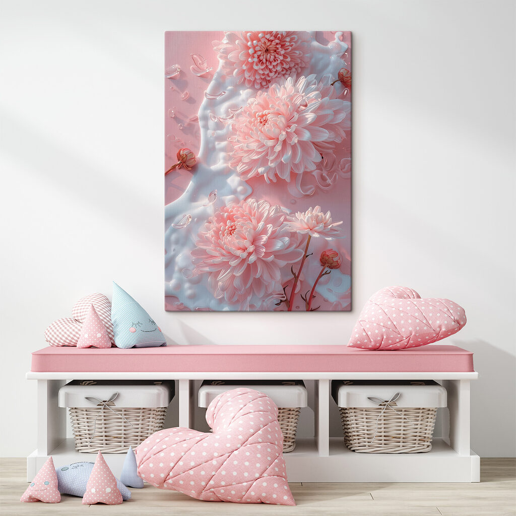 Group of pink flowers on a pink surface
