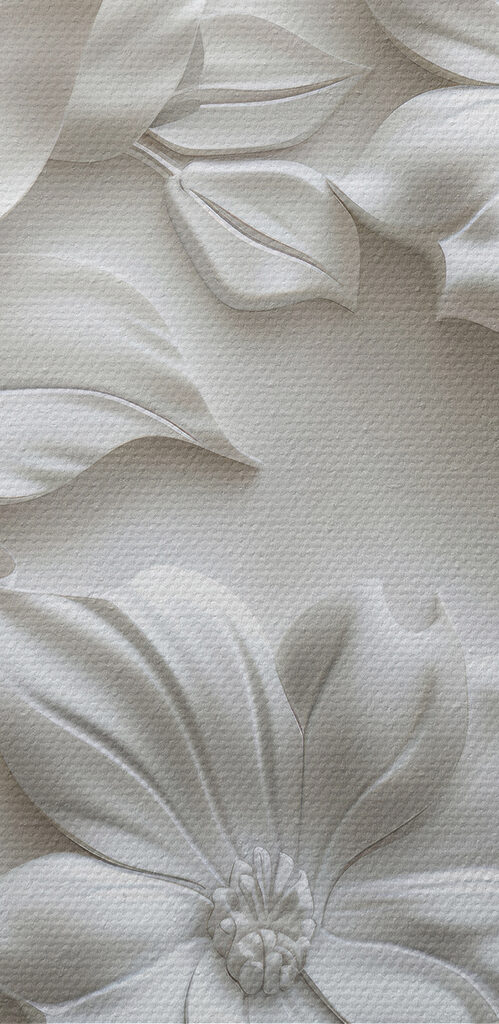White wall with flowers and leaves White wall with flowers and leaves