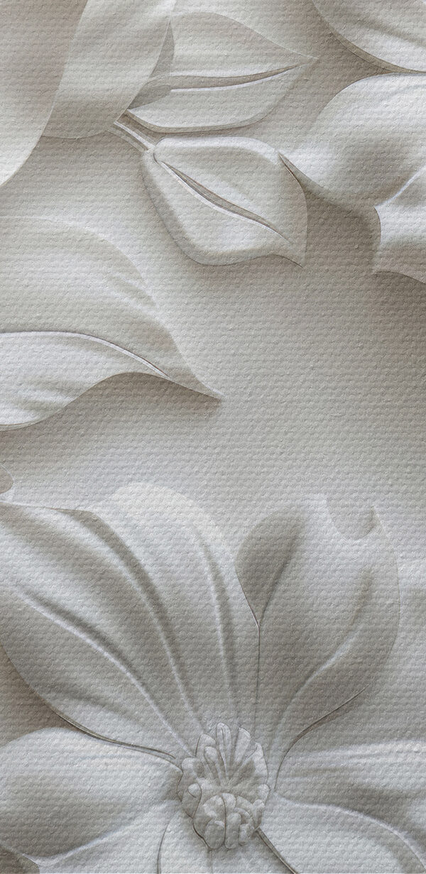 White wall with flowers and leaves White wall with flowers and leaves