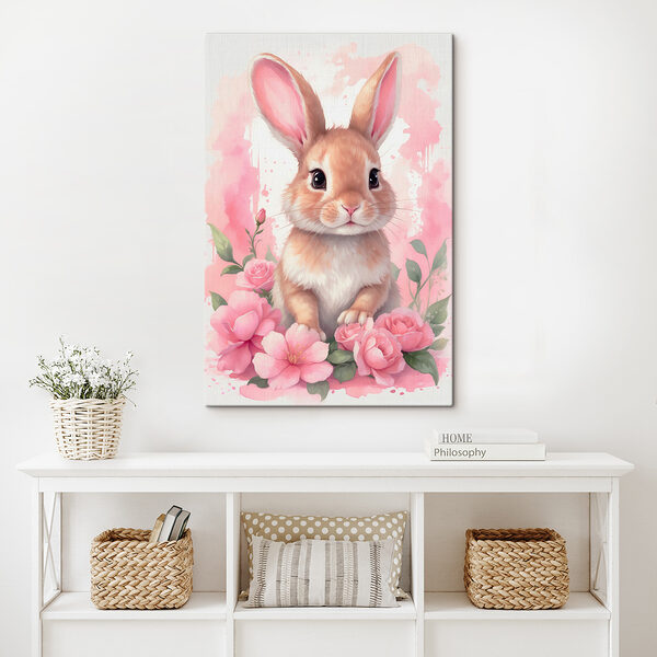 Quadri Quadri Coniglio con fiori rosa (COD: s39559)