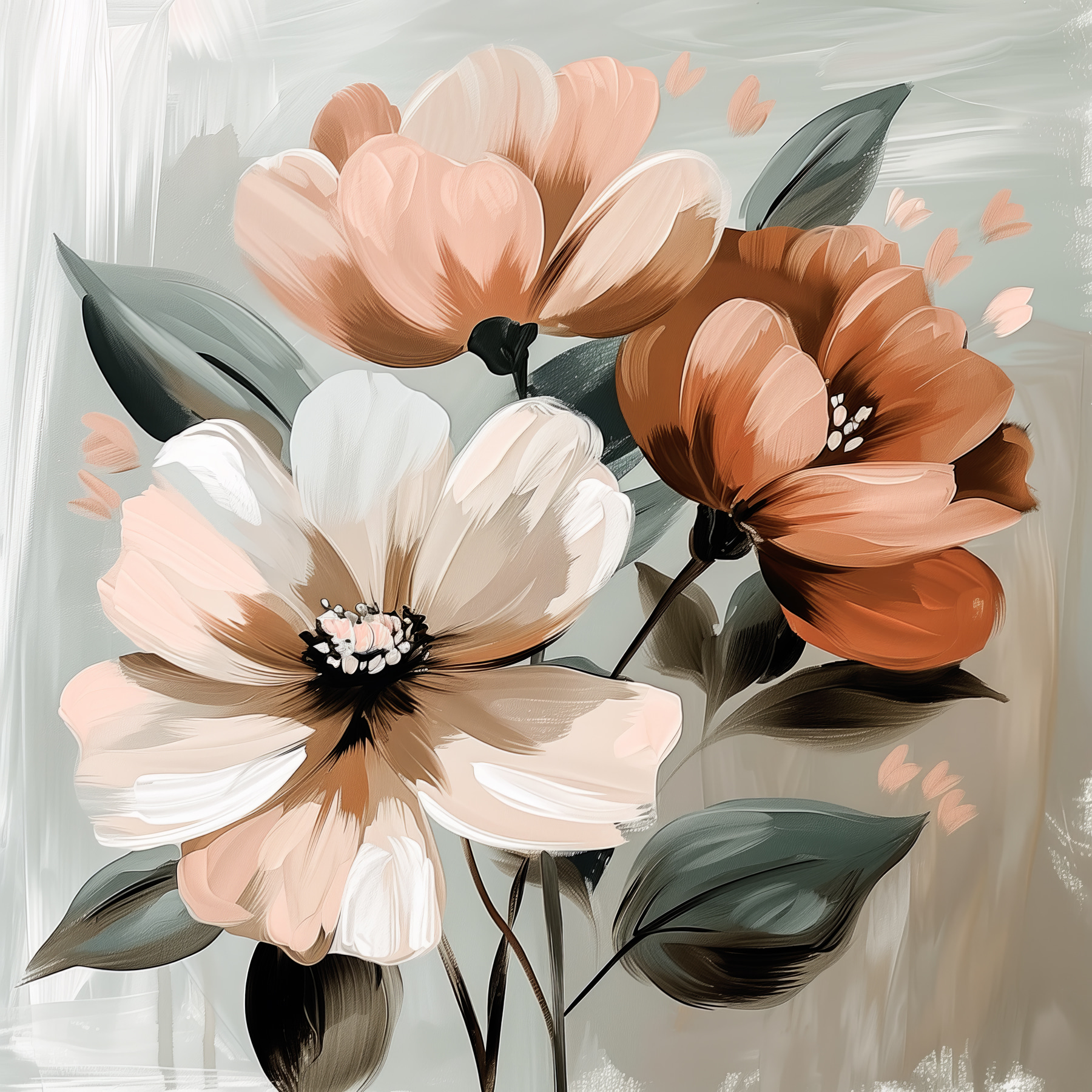 Painting of flowers on a grey background Painting of flowers on a grey background