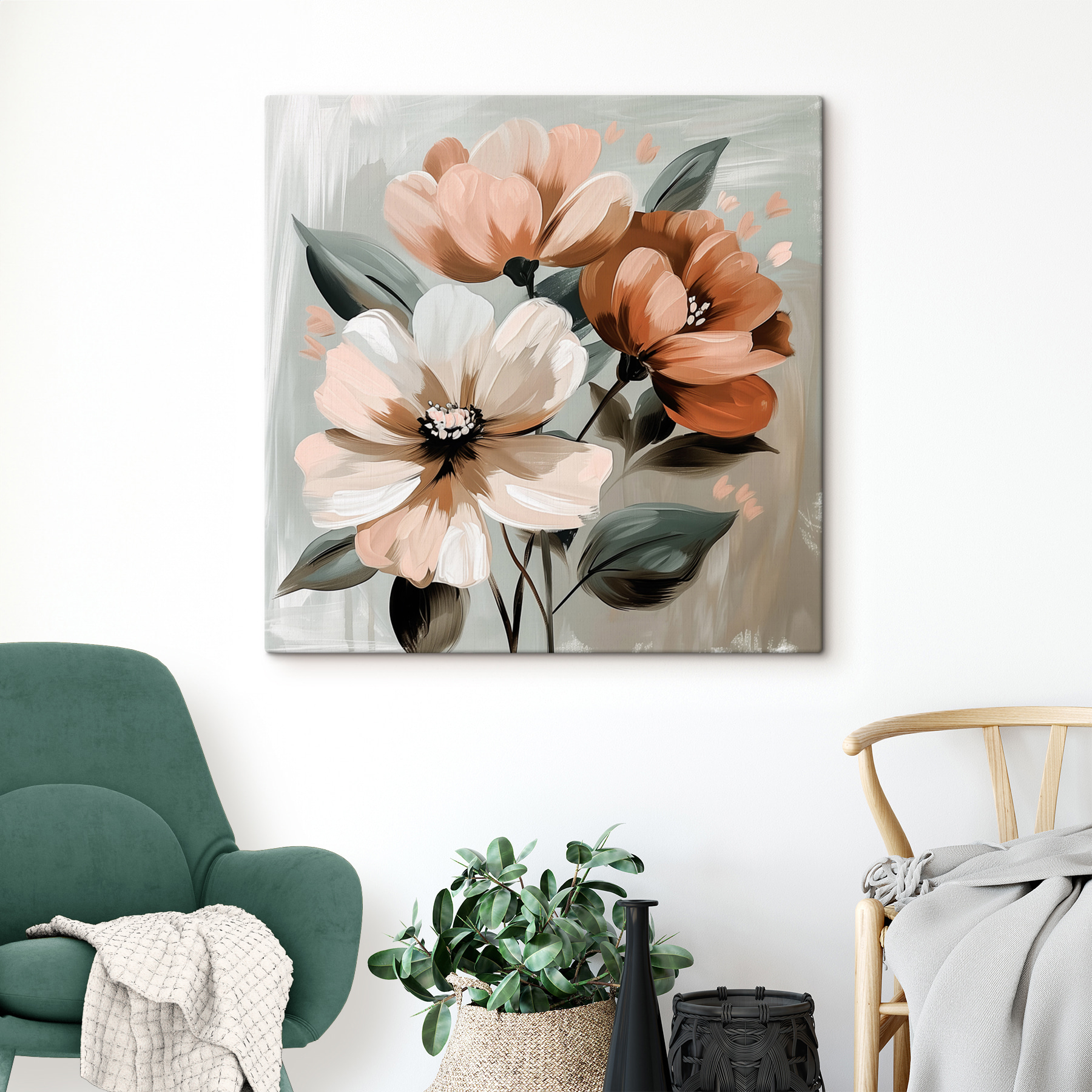 Painting of flowers on a grey background Painting of flowers on a grey background