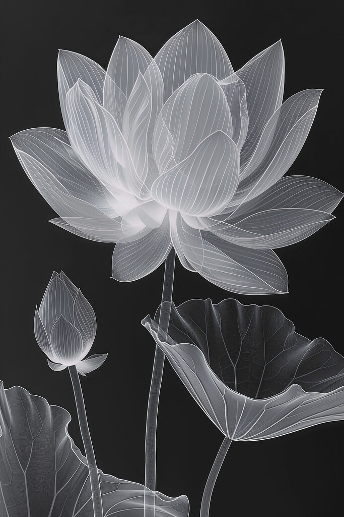 Flower with leaves and a flower bud Flower with leaves and a flower bud