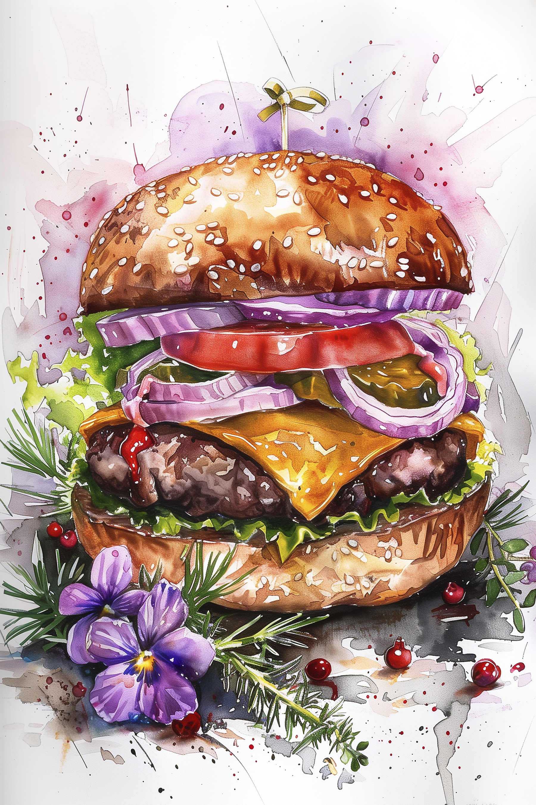 Watercolor of a burger