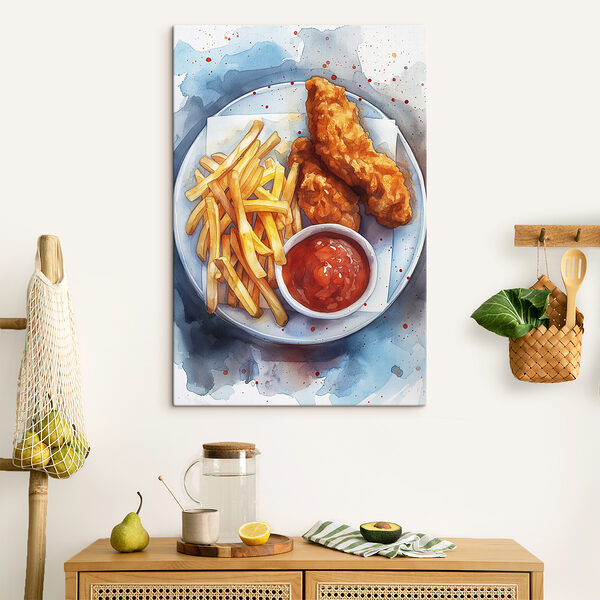 Quadri Quadri Piatto con strisce di pollo e patatine fritte (COD: s39709)