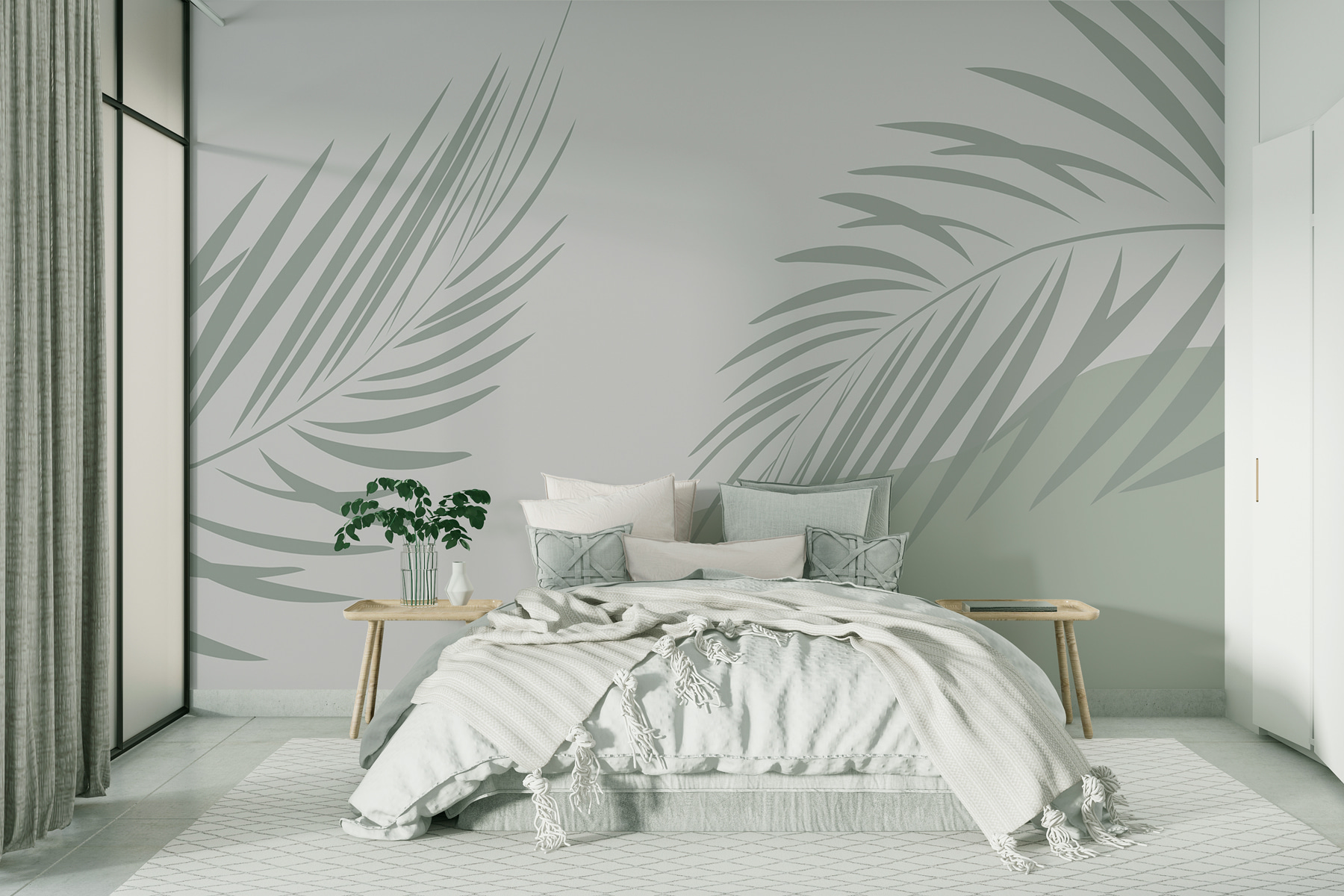 Palm leaves on a grey background Palm leaves on a grey background